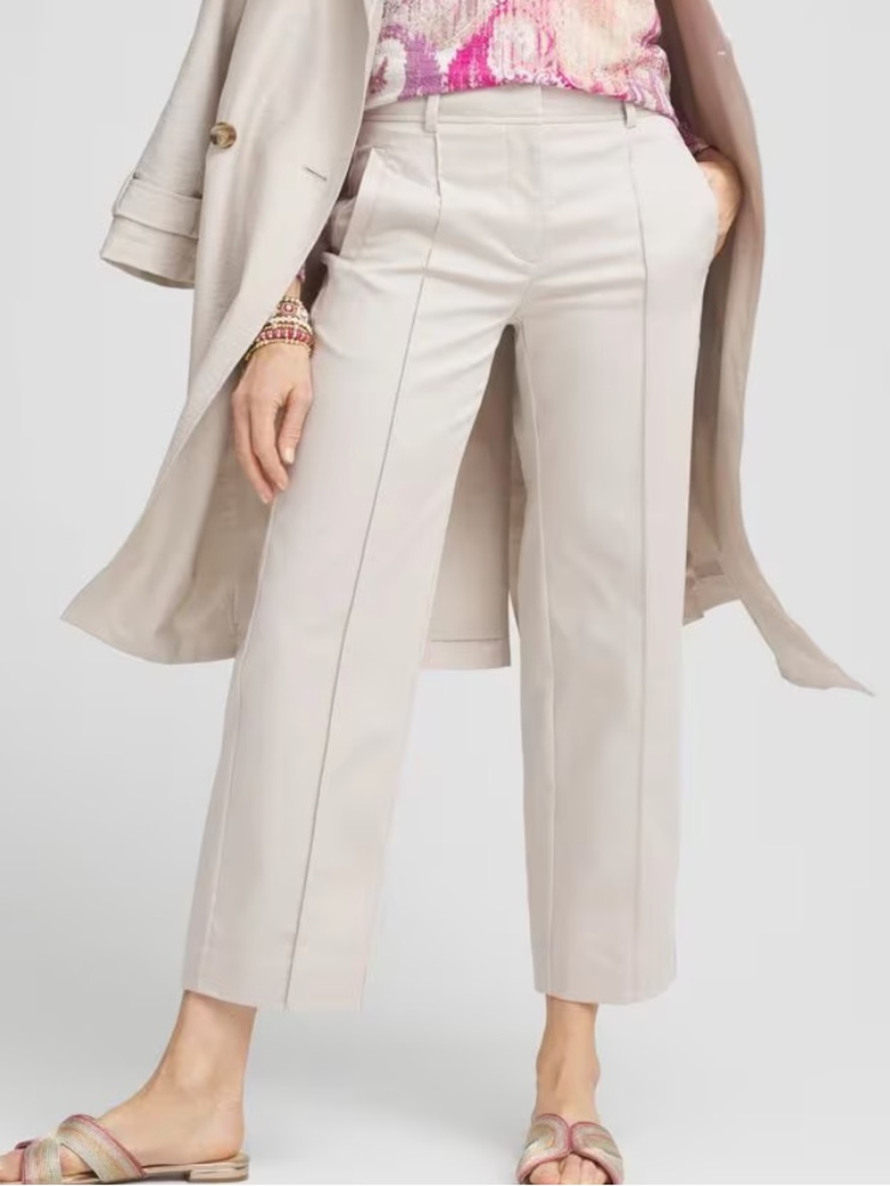 Chico’s 8 (1) Pants Stretch Sateen Straight Cropped Pants Khaki Tan Taupe NWT